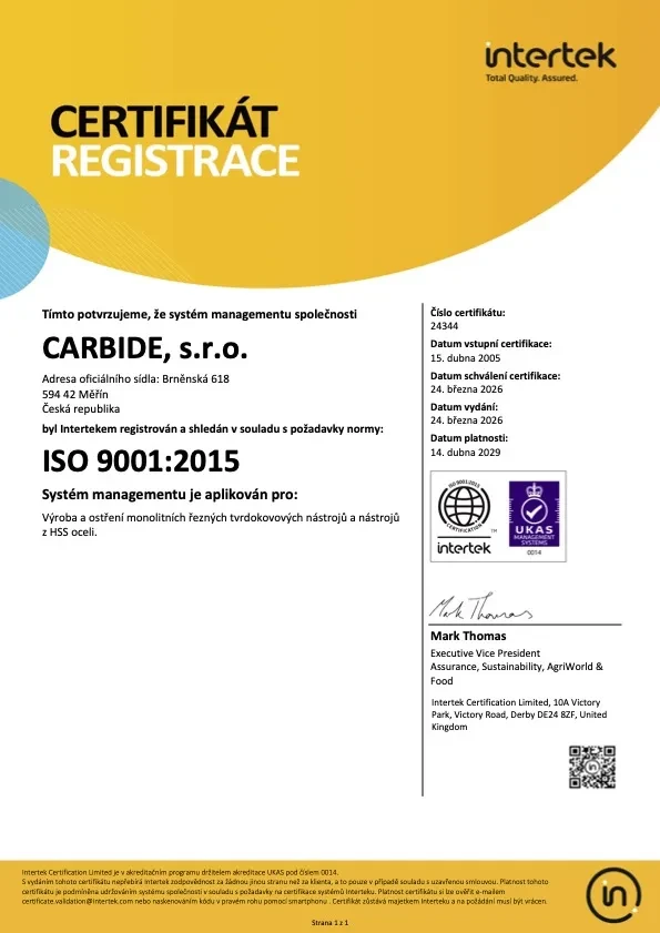 Certifikát ISO 9001:2015